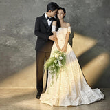 White French Lace Light Wedding Dress Bridal New Travel Photography Sen Series Simple Dress A Word Shoulder Welcome Out HZ0517