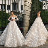 2026 New One-Word Shoulder Wedding Dress Simple Long Sleeve Tail Wedding White Big Tail Fashion Wedding Dress Spring HZ0517