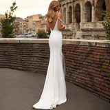 The Theme Of The Studio French Sling Strips Bare Back White Open Fork Dress Temperament Famous Travel Shooting Film Simple Wedding Dress HZ0517