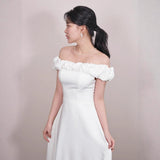 Korean Hepburn Evening Dress Birthday Banquet Temperament Ceremony Host Niche Shoulder White Dress Woman HZ0517