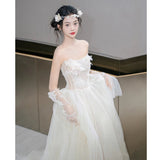 French-Style Ancient Light Wedding Dress 2026 New Bridal Maids Go Out Yarn To Shoot The Exterior Small Tail Dress Skirt HZ0517