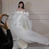 French Super Fairy Light Luxury Set Of The Face Of The Shoulder Fishtail Wedding Dress 2026 New Super Fairy Bride To Show Thin Out Of The Yarn HZ0517
