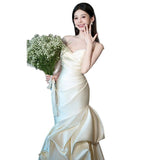 Traveling Photo Wedding Dress Bride With Breasts And Going Out Of The Yarn Senior Sense Of Welcome Yarn Wedding French Fishtail Dress Dress Woman HZ0517