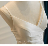 Simple French Faece Light Yarn Sling V Tie Acetate-Sing-Bated Small-Tailed Wedding Dress HZ0517