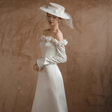 One-Word Shoulder-To-Shoulder Wedding Dress Simple Bride Long Sleeves Go Out Yarn High-End Feeling Small Man With A Vertiny Fishtail Welcome Dress Woman HZ0517