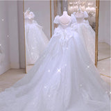 Main Wedding Dress 2026 New Bridal Starry Sky French Tail White Shoulder Bubble Sleeves To Cover The Dignified Atmosphere Of The Arm HZ0517