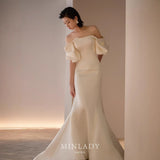 French Light Wedding Dress 2025 New Bridal Retro Shoulder White Fasley Fishtail Dress Woman HZ0517