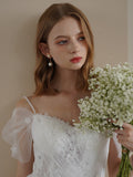 French Braided Light Wedding Dress Fishtail Sling Lace Lace Sleeves Small Tow White Two-Piece Yarn HZ0517