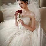 Wedding Dress 2025 New Bridal Yarn Tail Small Man Together To Go Out Of The Yarn Temperament Simple Thin White HZ0517