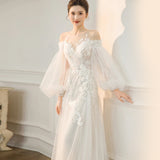 French Light Wedding Dress 2026 New Temperament Bride Wedding Lawn Wedding Linen Super Fairy Out To Welcome Small Tail HZ0517