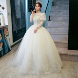Main Wedding Dress 2025 New Summer Bridal Girl Small One-Word Shoulder Yarn Large Drag Tail Long Sleeve Welcome Yarn HZ0517