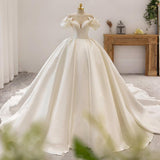 The Main Wedding Dress 2026 New French Bridal Small Simple Atmosphere Shoulder Retro Tail Wedding Dress HZ0517