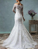2026 Spring New Wedding Dress Sexy Lace Word Shoulder Long Sleeve Tail Wedding Dress HZ0517