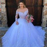 Wedding Dress 2026 New Starry Sky Blue Princess Skirt Prom Master Wedding Bridal Lace Sticker Long Sleeves Out Of The Yarn HZ0517