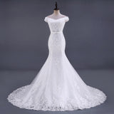 Wedding Fishtail Strap Short-Sleeved Wedding Dress Sexy V-Neck Lace Wedding Dress White Sexy Bride HZ0517