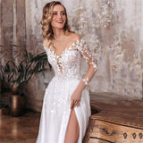White Tailed Wedding Dress Word Shoulder Bride Open Fork Repair Body Thin Back Light Dress Long HZ0517