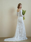 French Lace Elegant Temperament Shoulder Long-Sleeved Fish Tail Thin Bride Outdoor Lawn Wedding Dress Wedding Dress HZ0517