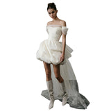 One-Word Shoulder-To-Shoulder White Short Simple French-Style Seduced Dress Small Man Engagement Certificate Registration Dress HZ0517