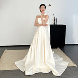 French High-End Light Wedding Dress Bride Simple Tective Twilight Linen Linen Welcome Out Yarn Tail White Dress Dress HZ0517