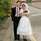 Light Wedding Dress 2026 New French Retro Hepburn Simple Lintami Bridal Yarn Dress Woman HZ0517