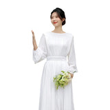 White Flowing Dress Round Collar Light Wedding Dress Ultra-Long Sen Dress Seaside Photo Clothes Super Fairy HZ0517
