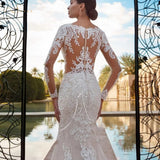 High-Level Wedding Dress Vienna Court Queen Exquisite Temperament Heavy Industry Lace Embroidered Long-Sleeved Wedding Dress HZ0517