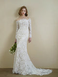 French Lace Elegant Temperament Shoulder Long-Sleeved Fish Tail Thin Bride Outdoor Lawn Wedding Dress Wedding Dress HZ0517