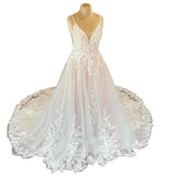 Bridal Wedding Dress Fashion Lace Sling With Deep V Small Tail Dress Photo Dress HZ0517