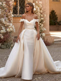 One-Word Shoulder-Sweared Detachable Fishtail Wedding Dress New Two-Wear Wedding Dress HZ0517