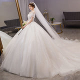 One-Word Shoulder-To-Shoulder Wedding Dress 2026 New Main Yarn Bride Spring French Female Drag Tail Court Wind Trip Wedding Dress HZ0517