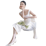 Suspension Light Wedding Certificate Registration Small White Dress Shooting Simple White Thin Small Korean Style Exterior Dress Summer HZ0517