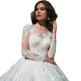 2026 New Long-Sleeved Shoulder Long-Tailed Lace-Puff Skirt Wedding Dress High-End Thin Ceremony Yarn HZ0517