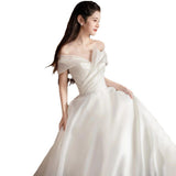 One-Word Shoulder Light Wedding Bride 2026 New Travel Photography Sen Series Super Fairy Dress Simple Light Luxury Welcome Go Out Yarn HZ0517