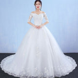 One-Word Shoulder Wedding Dress Bride 2025 New Long-Tailed Dream Princess Korean Long Sleeves Thin Wedding Dress HZ0517