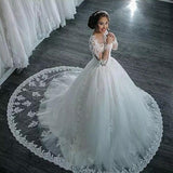 Wedding Dress 2026 Bridal Round-Neck Long-Sleeved Wedding Dress Ebay Lace Bride Tail Wedding Dress HZ0517