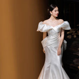 The Main Dress Of The Sting Face Dress Shoulder 2026 New Thin Bride Tailed High-End Retro Bow Dress HZ0517
