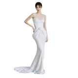 French Light Wedding Dress Bride Simple Tective Shaft Sensior Retro High-End White Fishtail Lace Dress Dress HZ0517