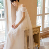 Light Wedding Dress Bride's Word Shoulder Sling Dress Dress Banquet Temperament Morning Robe Sling Dress HZ0517