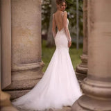 New Wedding Dress Sexy Deep V-Necked Bare Back Design White Bridal Dress Elegant And Elegant Female HZ0517