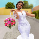 African Mermaid Wedding Dress New Long Sleeve Sexy Hot Thin Body Fish Tail Fashion Show Travel Shot HZ0517