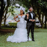 White Mermaid Wedding Dress Transparent Beaded Selet Layer Bridal Dress Dress Lace Long Sleeve Retro HZ0517