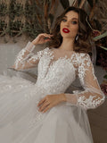 Wedding Dress 2026 New Bridal Round-Neck Wedding Dress Long Sleeves Thin Fashion Small Tail Large Code Repair HZ0517