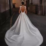 Wedding Temperament Elegant A-Shaped Wedding Dress Bow Sleeveless Bride Sexy V-Necked Bareback New Wedding Dress Lace HZ0517
