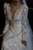 French Travel Photography Heavy Industry High-End Light Wedding Dress 2025 New Bridal Lace Long Sleeve Wedding Yarn HZ0517