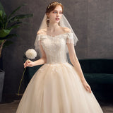 Champagne-Colored Shoulder Dress Wedding Dress High-End Thin Bride Wedding Dress Spring New Wedding Dress HZ0517