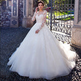 New Wedding Dress 2026 New WISH Sexy Round Neck Long Sleeves Fluffy Skirt HZ0517