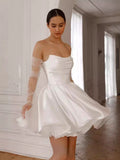 White One-Word Shoulder Evening Dress New French Unkempt Dress Short Dress Birthday Party Dress High Sense HZ0517