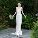 French-Style Denswear Light Wedding Dress Light Luxury High-End Small Adult Banquet Welcome Dress Bride Engagement Yarn HZ0517
