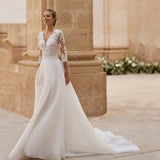Wedding Dress 2026 New Elegant V-Neck Wedding Dinner Formal Occasion Lace Long-Sleeved A-Sided Dress Woman HZ0517