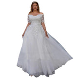 New Women's Wedding Dress Sexy One-Word Shoulder Lace Dress Wedding Dress Plus Code Wedding Dress HZ0517